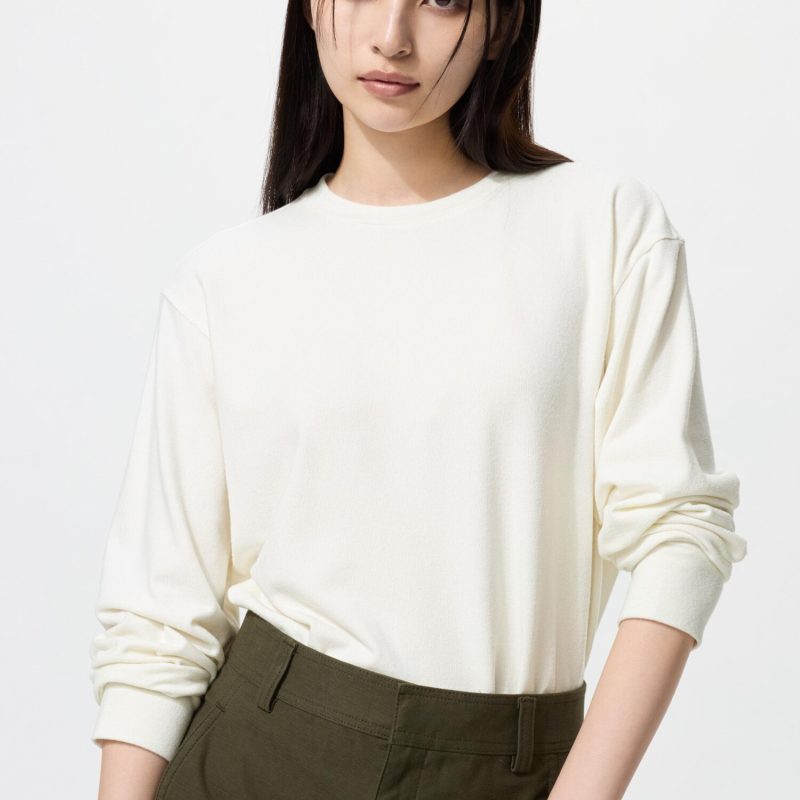 Мягкая трикотажная флисовая футболка с круглым вырезом горловины