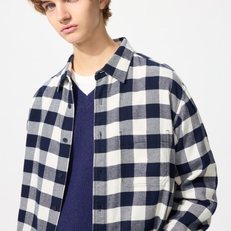 Фланелевая рубашка (обычный воротник, в клетку)