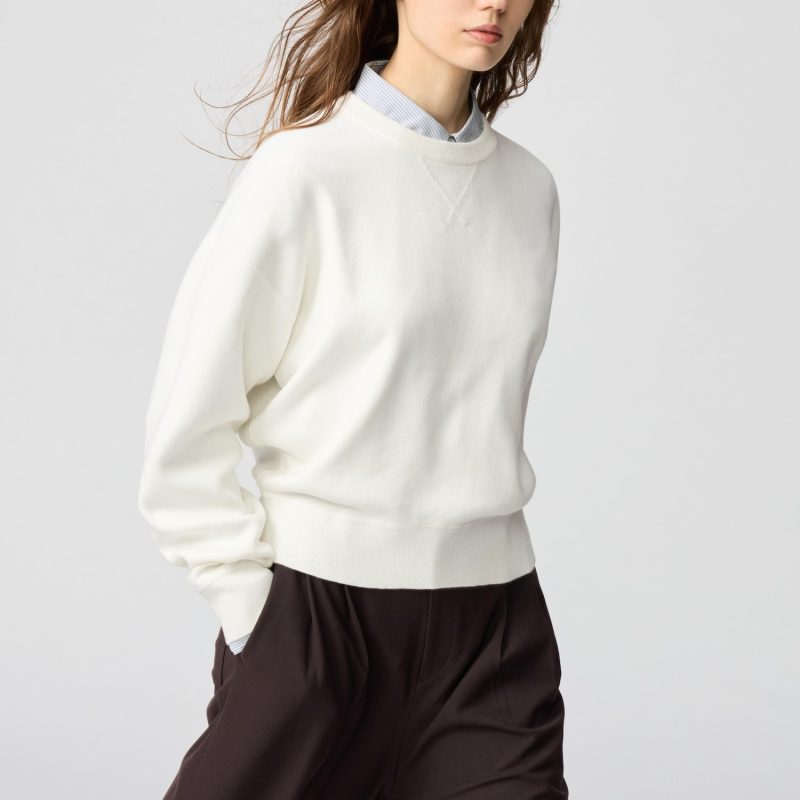 Гладкий хлопчатобумажный джемпер с круглым вырезом горловины