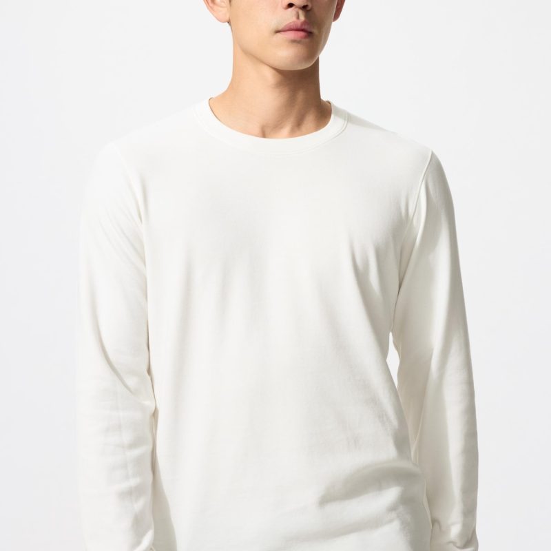 Очень теплая хлопковая футболка с круглым вырезом от HEATTECH (длинный рукав)