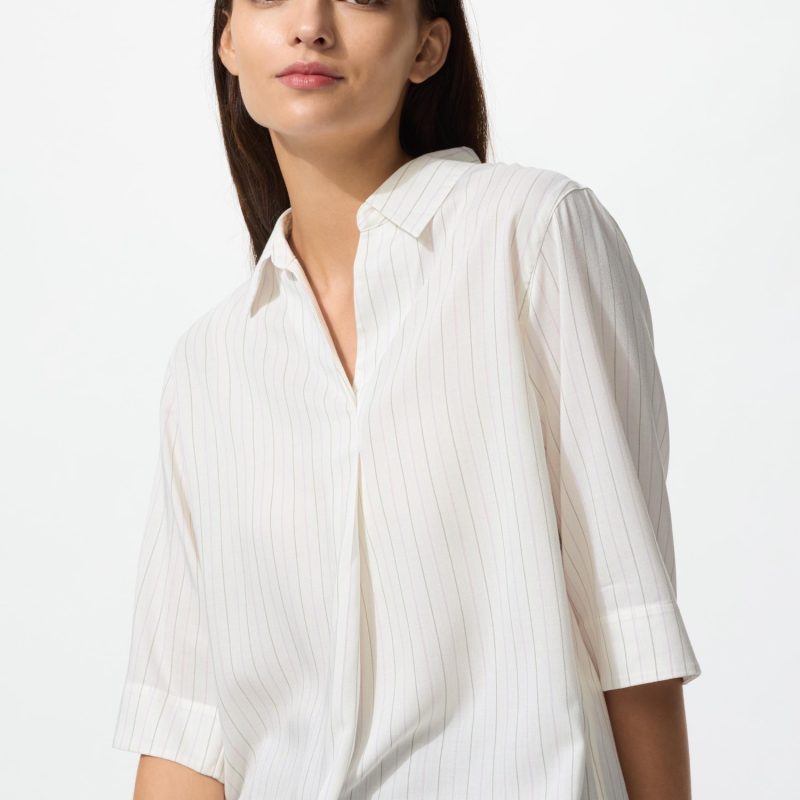 Блузка с отложным воротником из вискозы (рукав 3/4, в полоску)