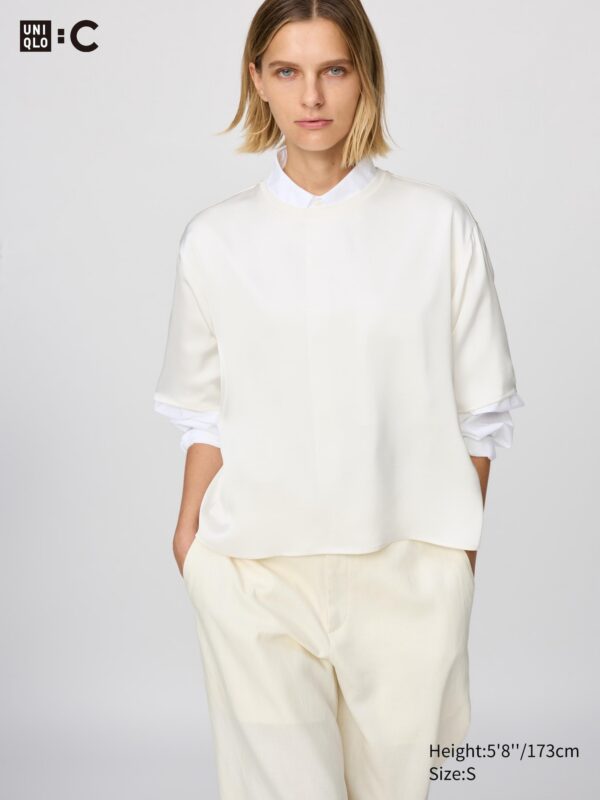 Атласная короткая блузка оверсайз (с коротким рукавом)