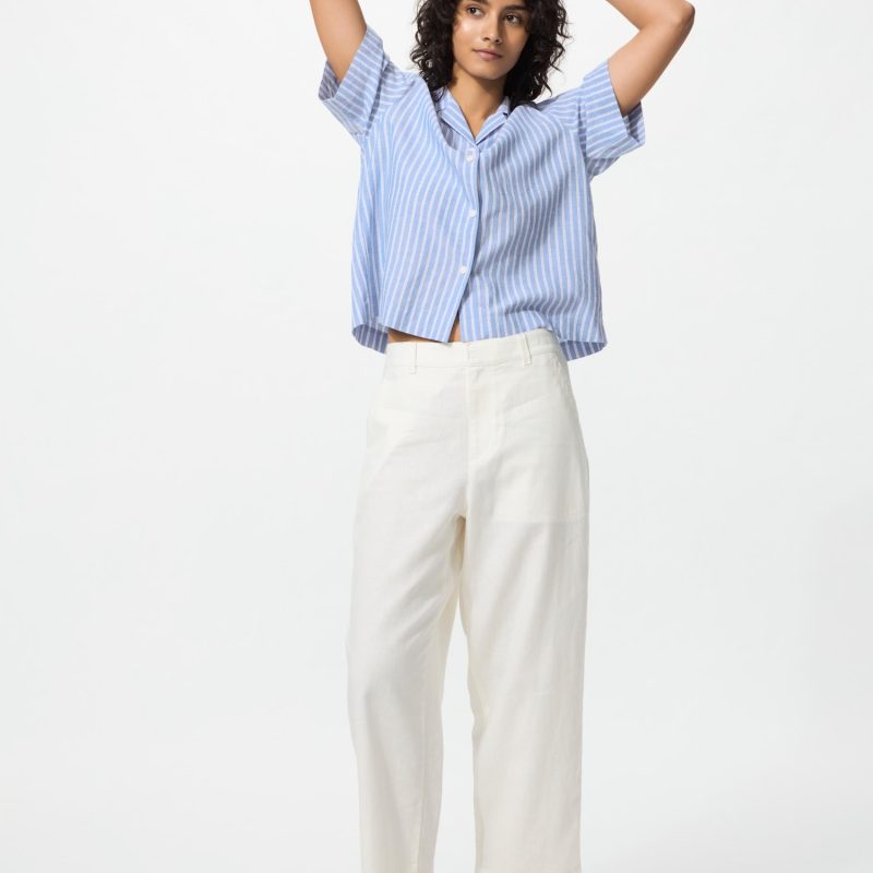 Льняные хлопчатобумажные брюки зауженного кроя (удлиненные)