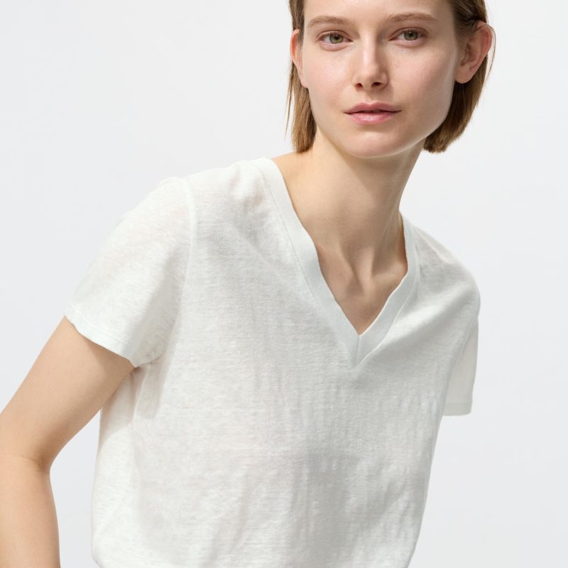 Футболка с V-образным вырезом из 100% льна