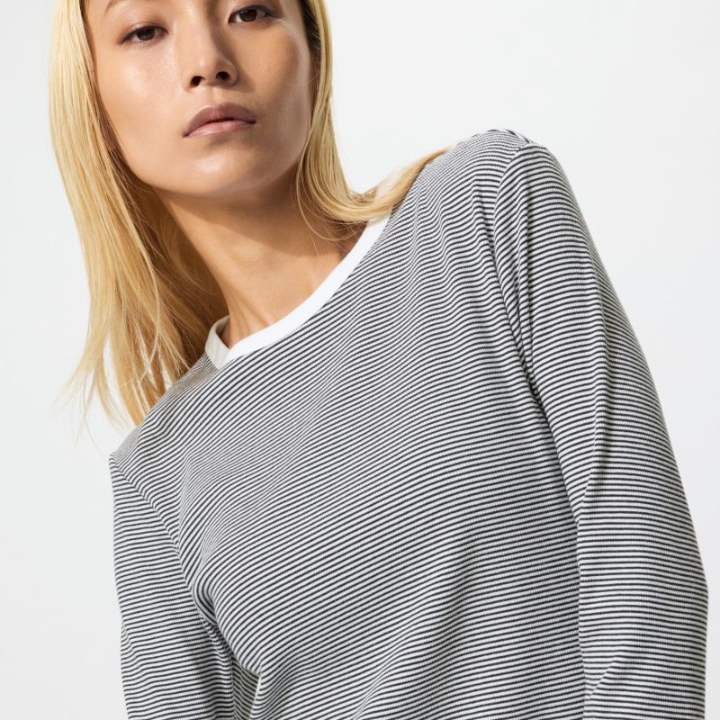 Мягкая футболка в рубчик (с длинным рукавом, в полоску)