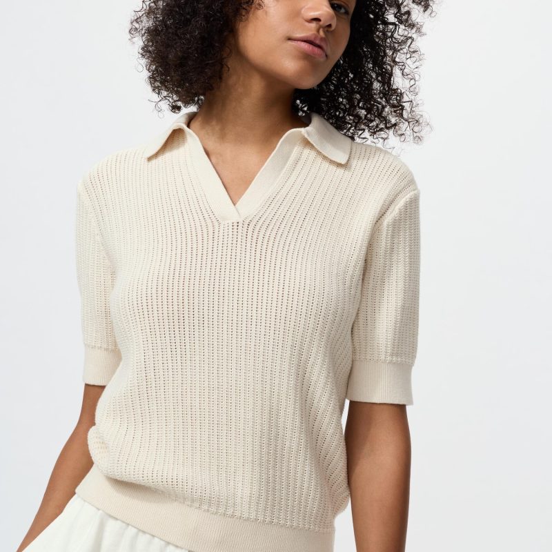 Cotton Pointelle Skipper Polo Jumper (Short Sleeve)