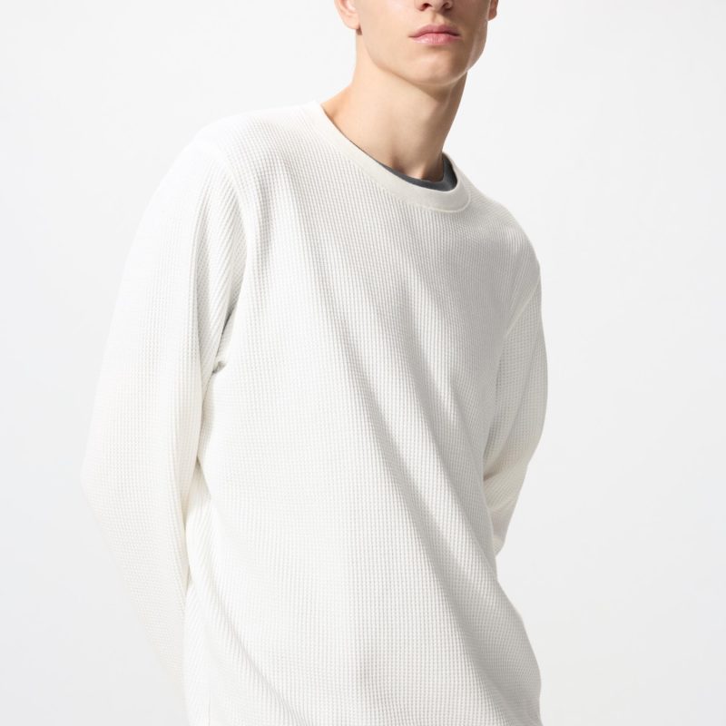 Вафельная футболка с круглым вырезом горловины (длинный рукав)