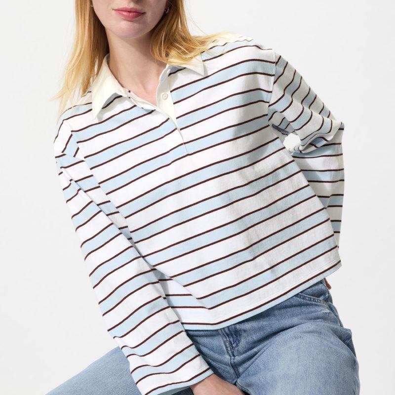 Выстиранная хлопчатобумажная рубашка поло в полоску