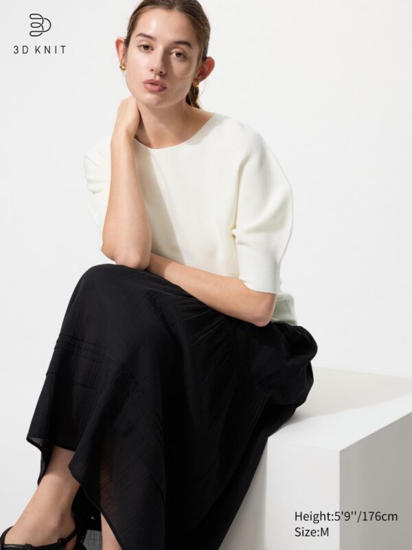 Бесшовный хлопковый джемпер с круглым вырезом из 3D-трикотажа (короткий рукав)