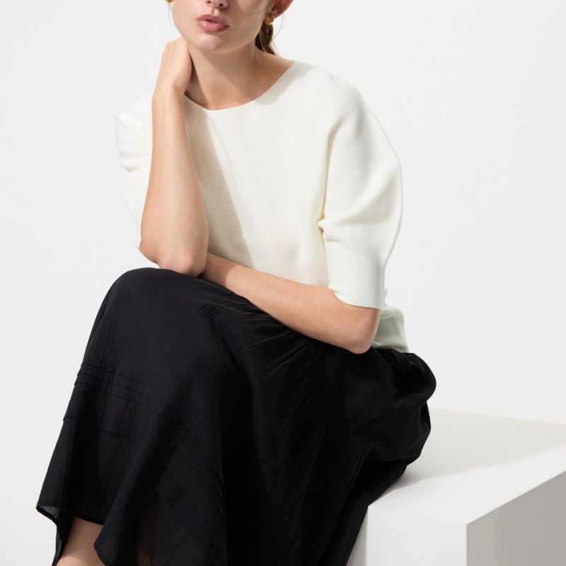 Бесшовный хлопковый джемпер с круглым вырезом из 3D-трикотажа (короткий рукав)