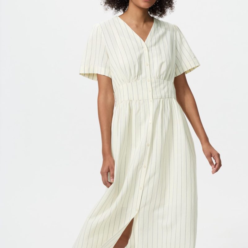 Linen Blend V Neck Dress (Short Sleeve)