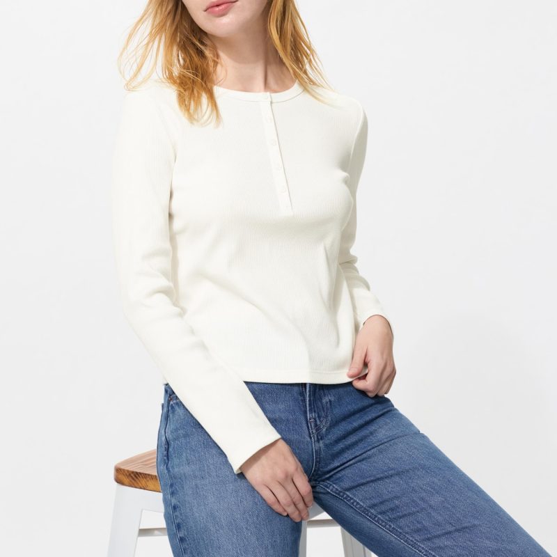 Футболка с длинным рукавом и круглым вырезом Henley в рубчик