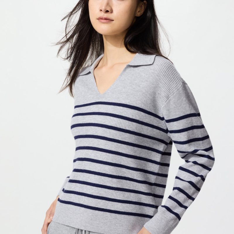 Моющийся трикотажный джемпер поло в рубчик (в полоску)