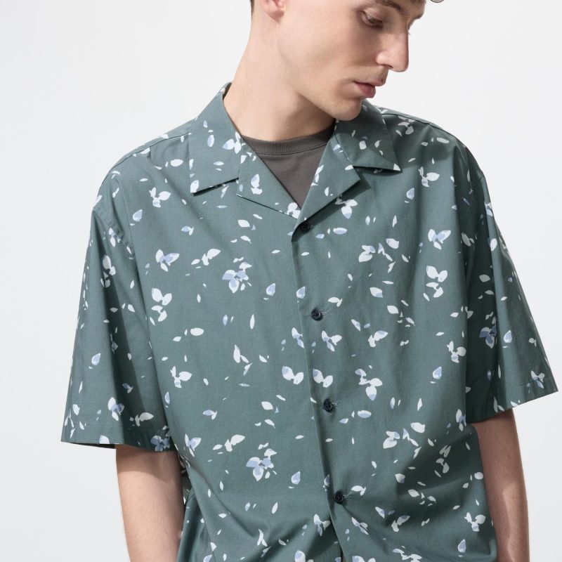 Рубашка с открытым воротом (короткий рукав, принт)