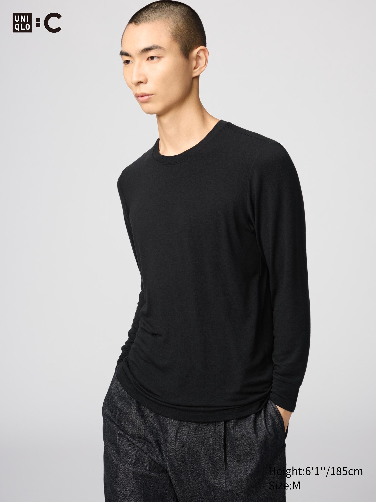 Очень теплая футболка из смеси кашемира HEATTECH с круглым вырезом горловины (длинный рукав)