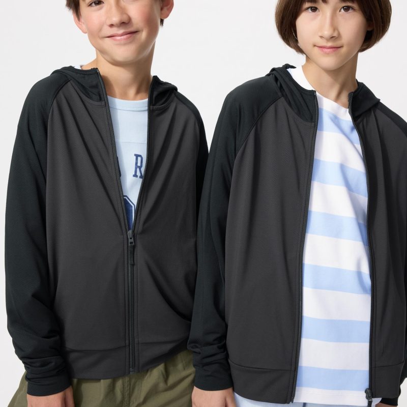 Толстовка с капюшоном на молнии AIRism с защитой от ультрафиолета (цветной блок)