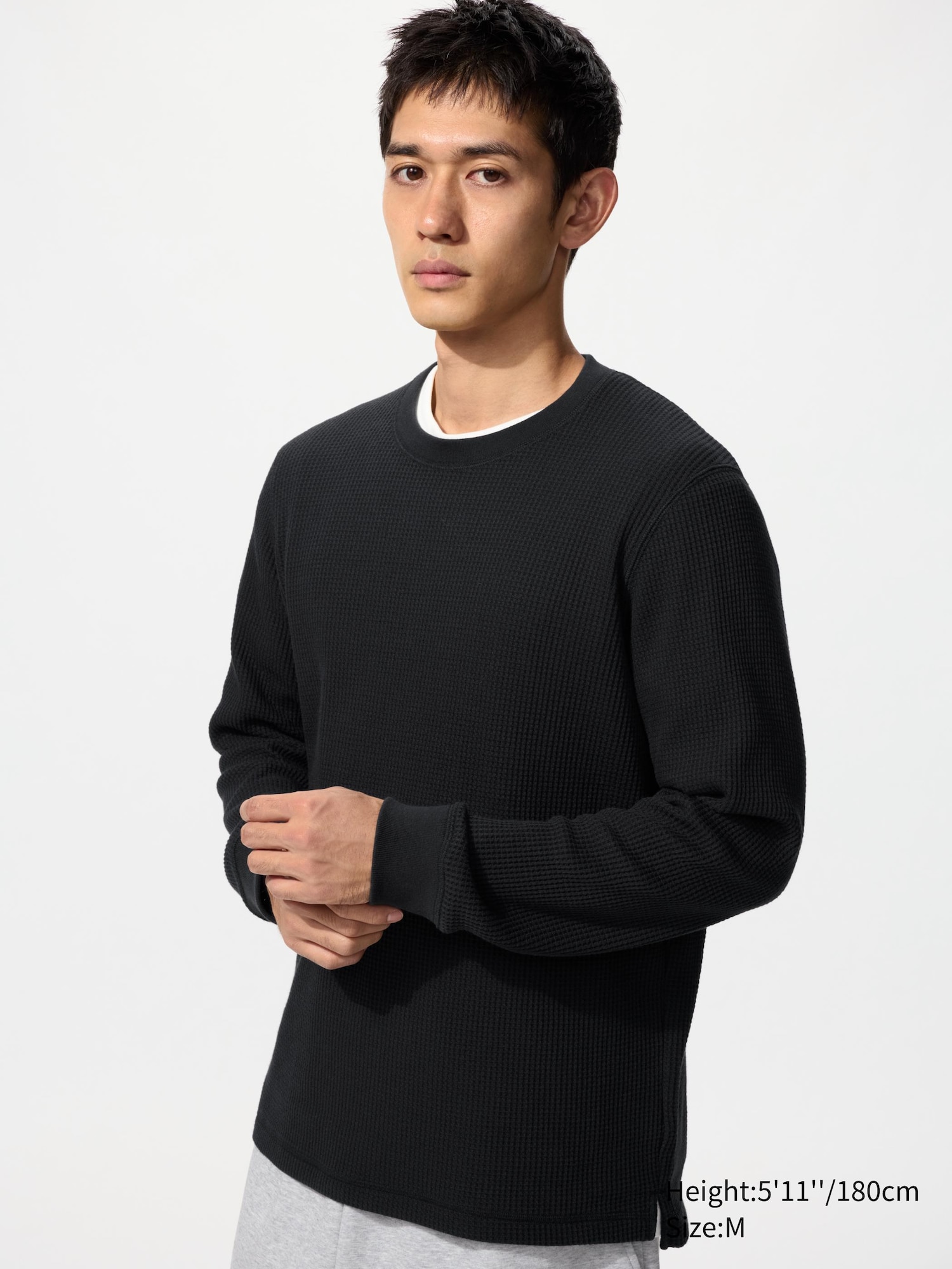 Вафельная футболка с круглым вырезом горловины (длинный рукав)