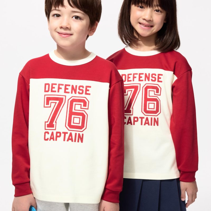 Хлопковая футболка AIRism с круглым вырезом горловины (графический рисунок, длинный рукав)