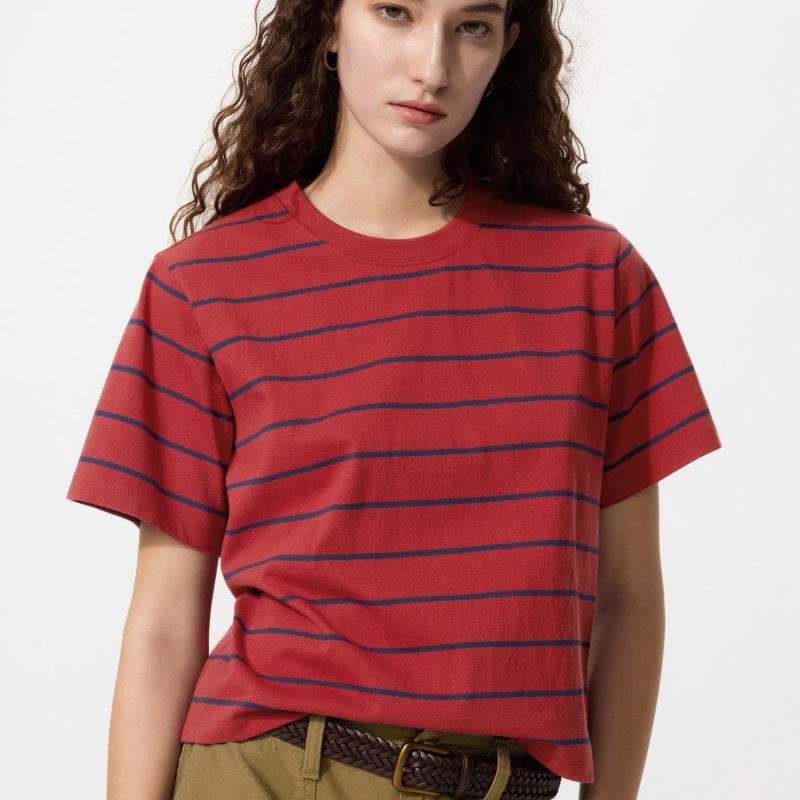 Выстиранная хлопчатобумажная футболка свободного кроя в полоску
