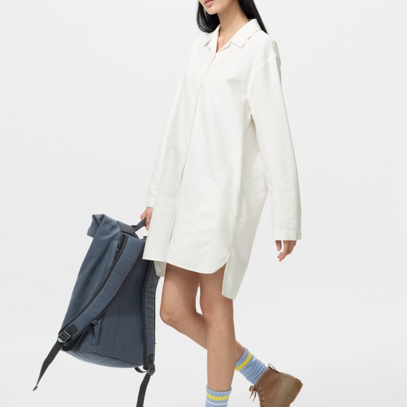 Платье-рубашка из Оксфорда с открытым воротом