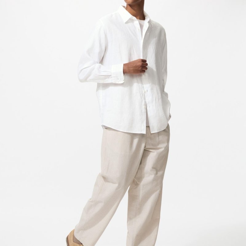 Легкие брюки по щиколотку из льняной смеси (в полоску)