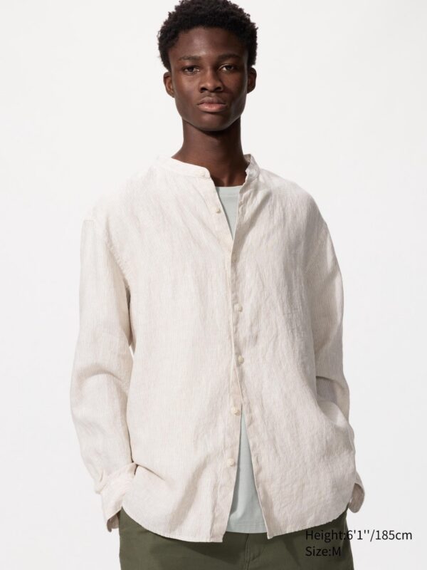 Рубашка из 100% высококачественного льна (воротник-стойка, в полоску)