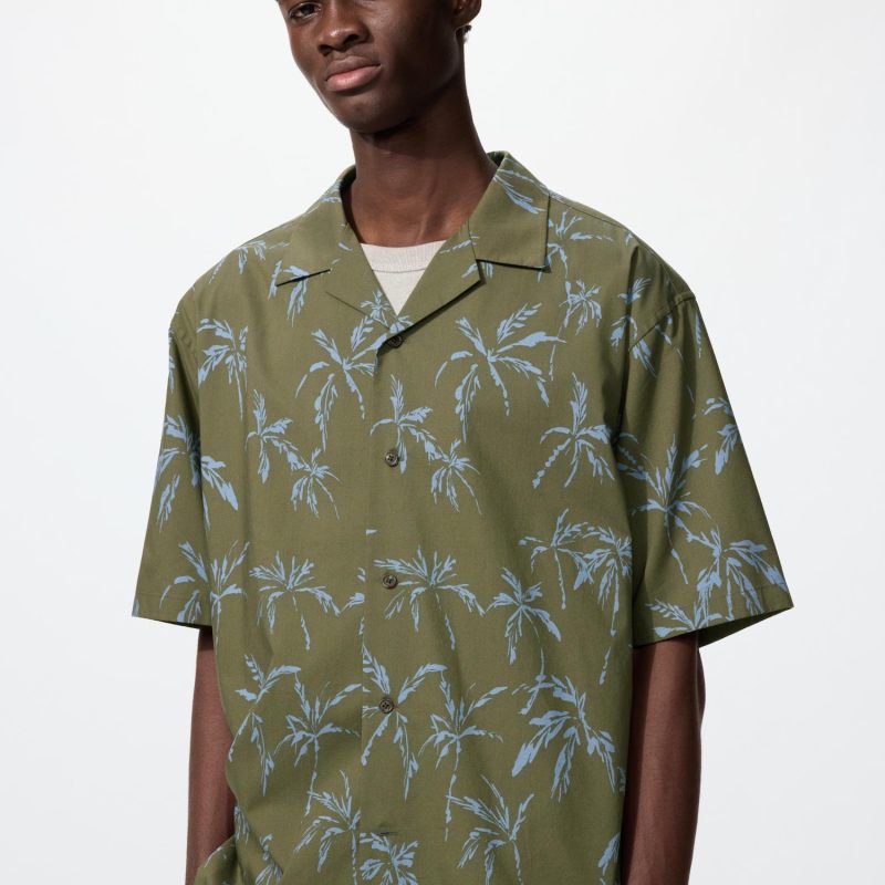 Рубашка с открытым воротом (короткий рукав, принт)