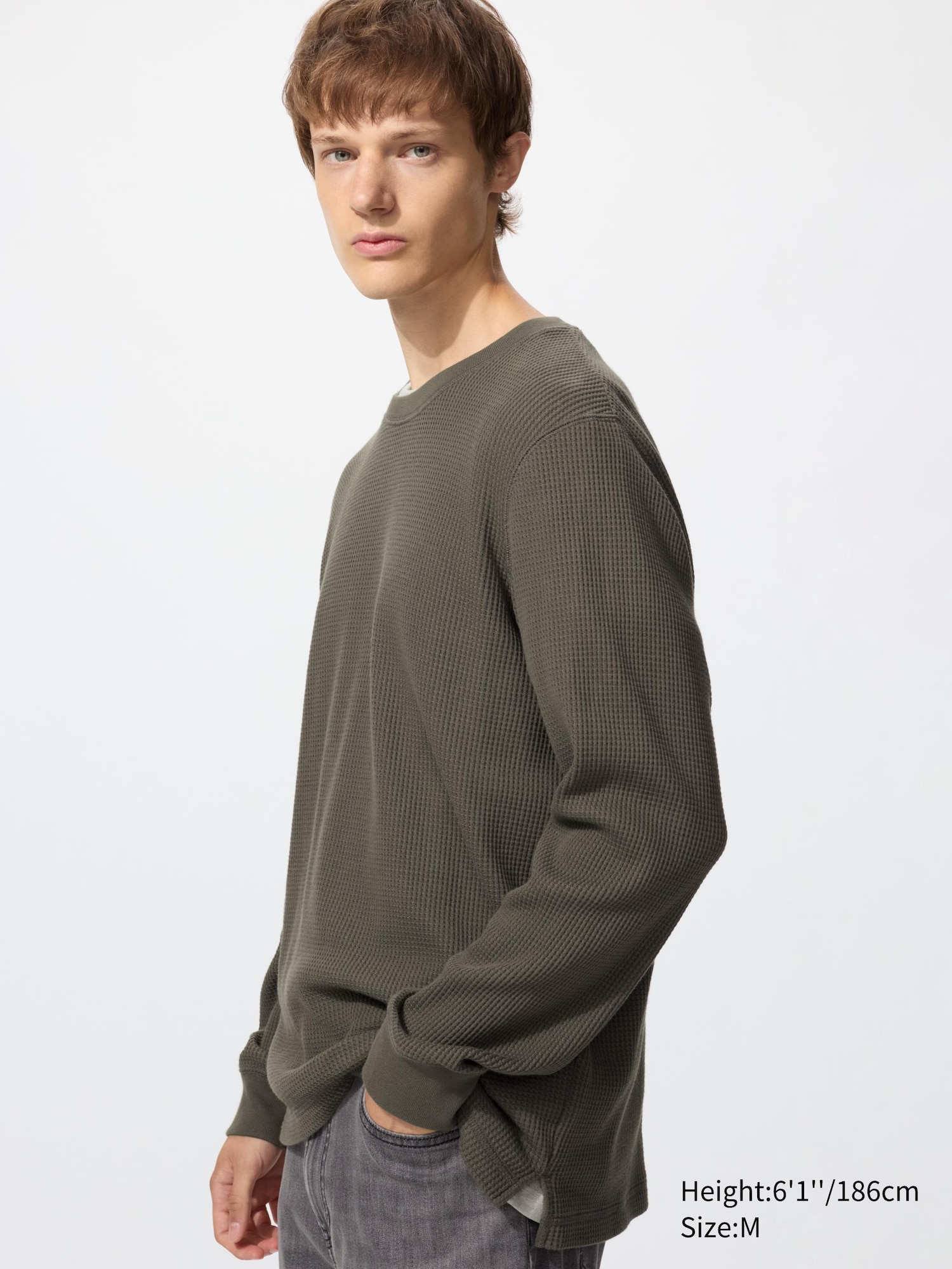 Вафельная футболка с круглым вырезом горловины (длинный рукав)