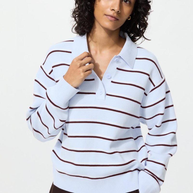 Джемпер поло из гладкого хлопка (в полоску)