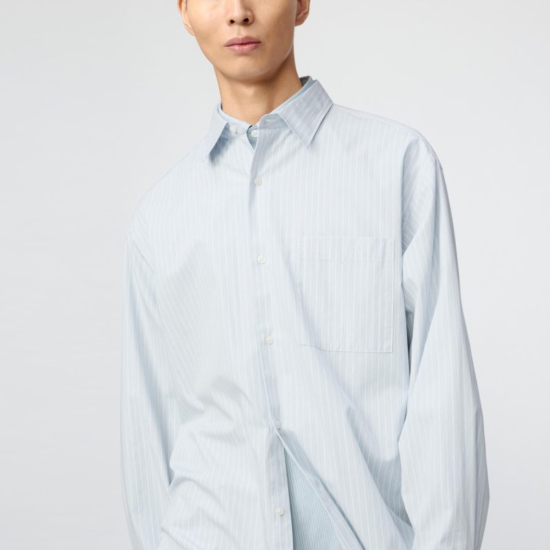 Рубашка оверсайз из широкого сукна (обычный воротник, в полоску)