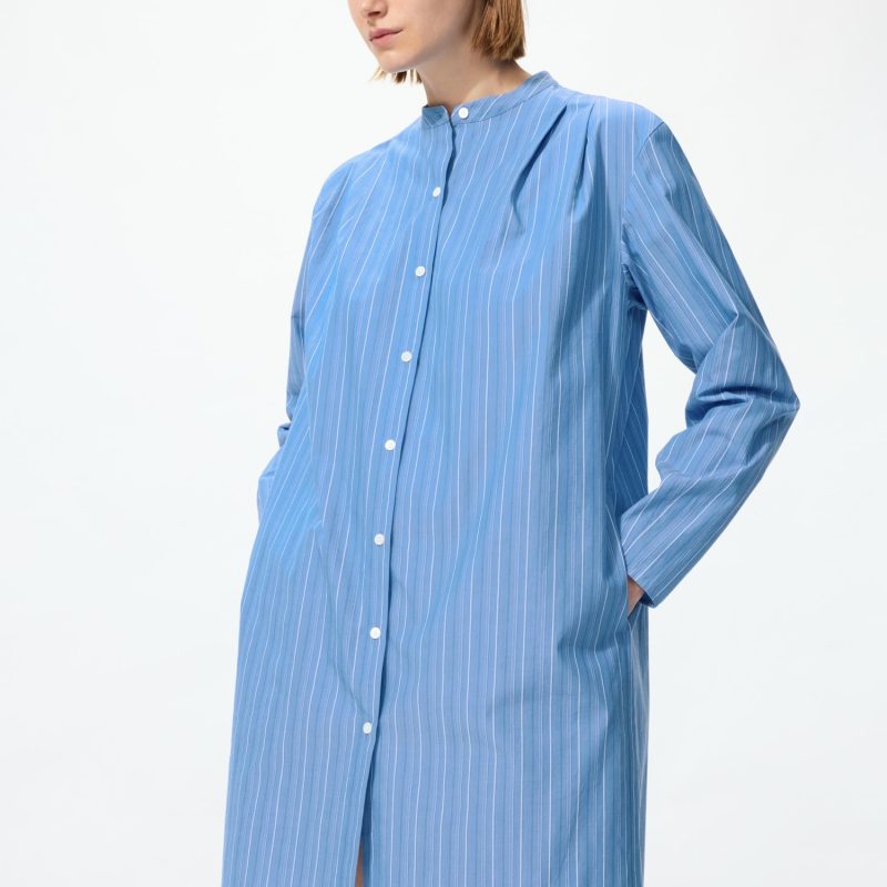 Cotton Striped Short Shirt Dress (Long Sleeve)