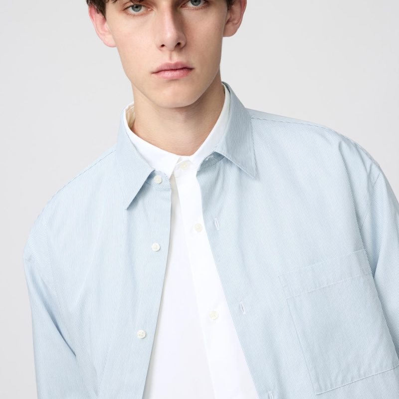 Рубашка оверсайз из широкого сукна (обычный воротник, в полоску)