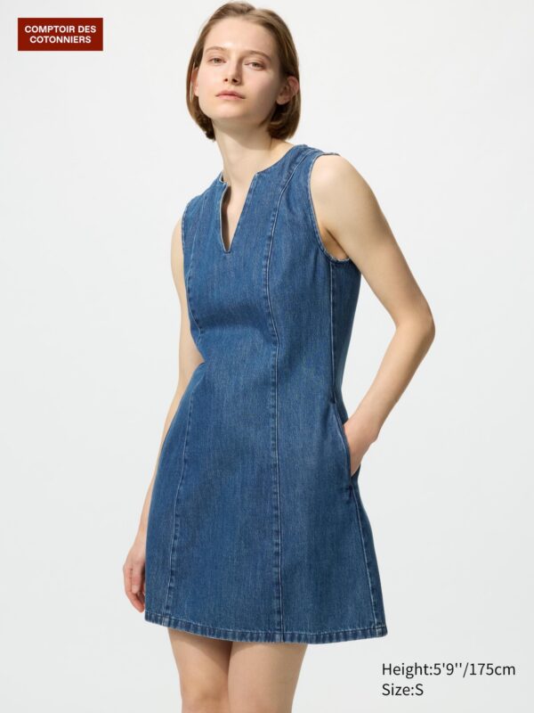 Denim Fitted Dress (Sleeveless)