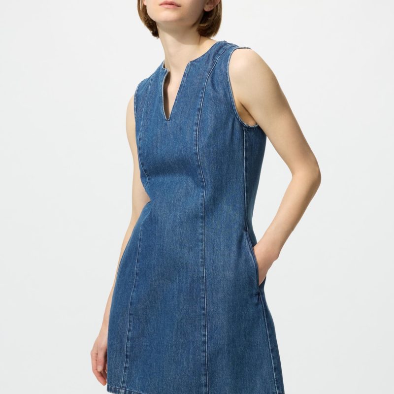 Denim Fitted Dress (Sleeveless)