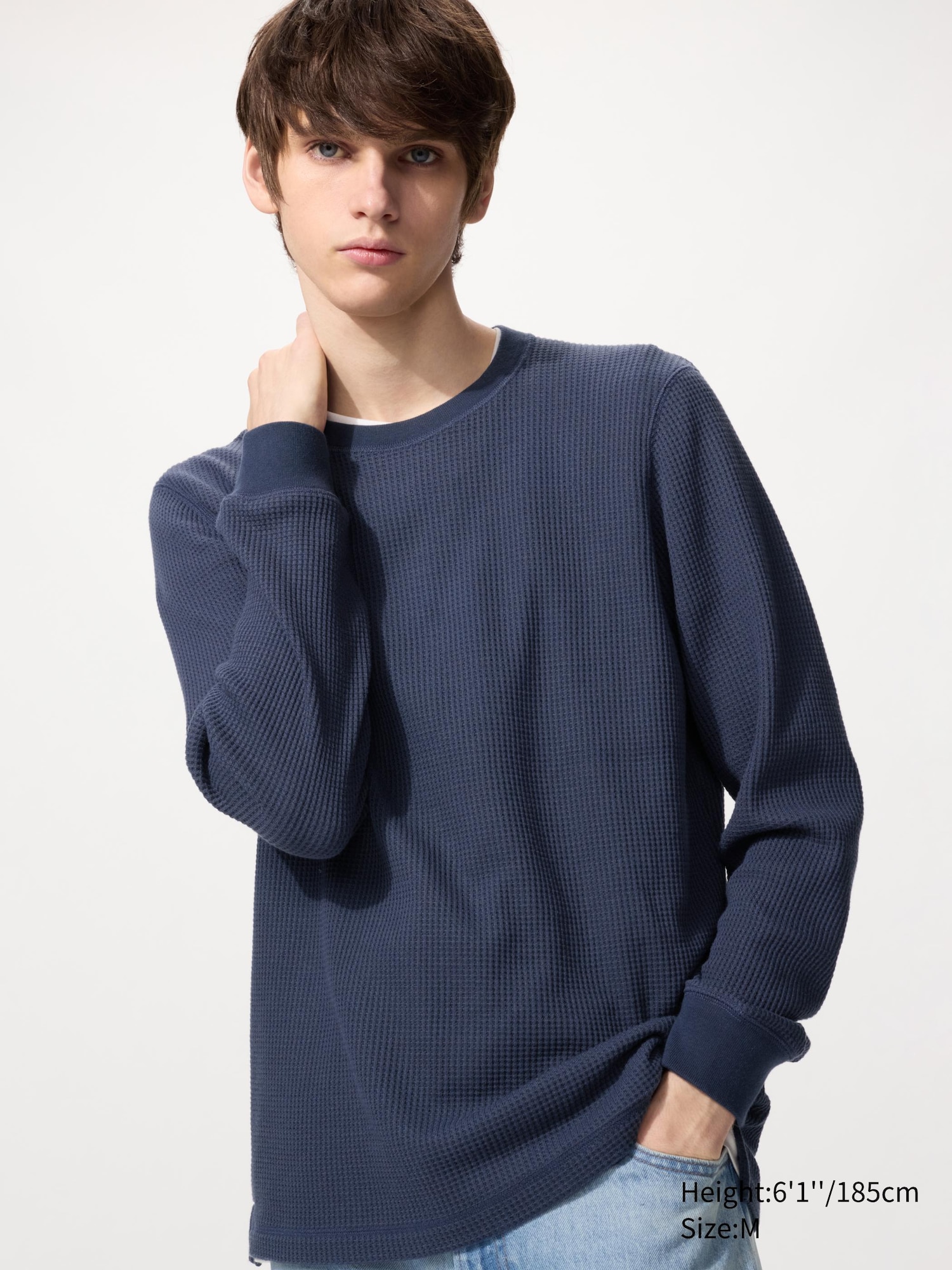 Вафельная футболка с круглым вырезом горловины (длинный рукав)