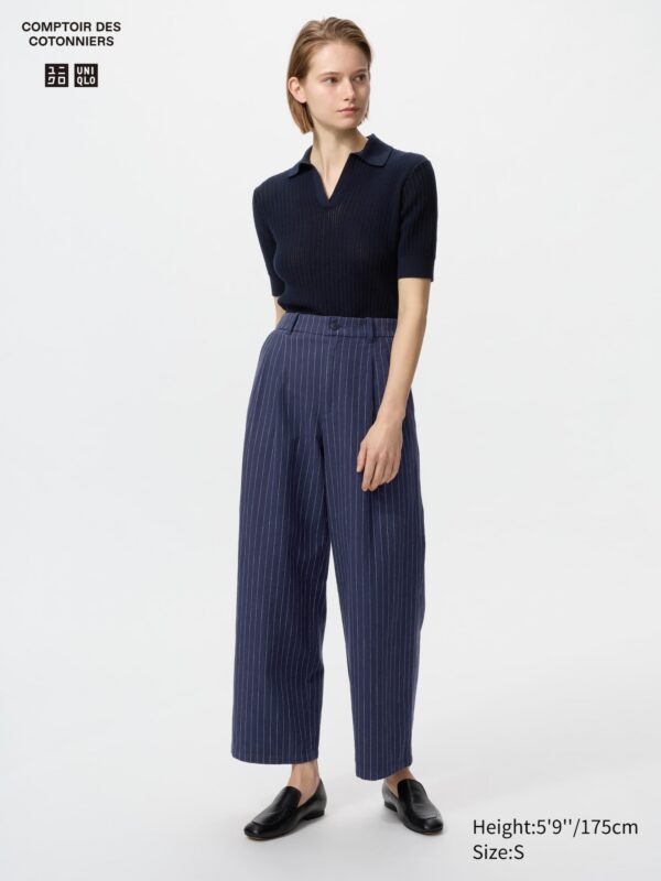 Linen Blend Straight Trousers (Striped)