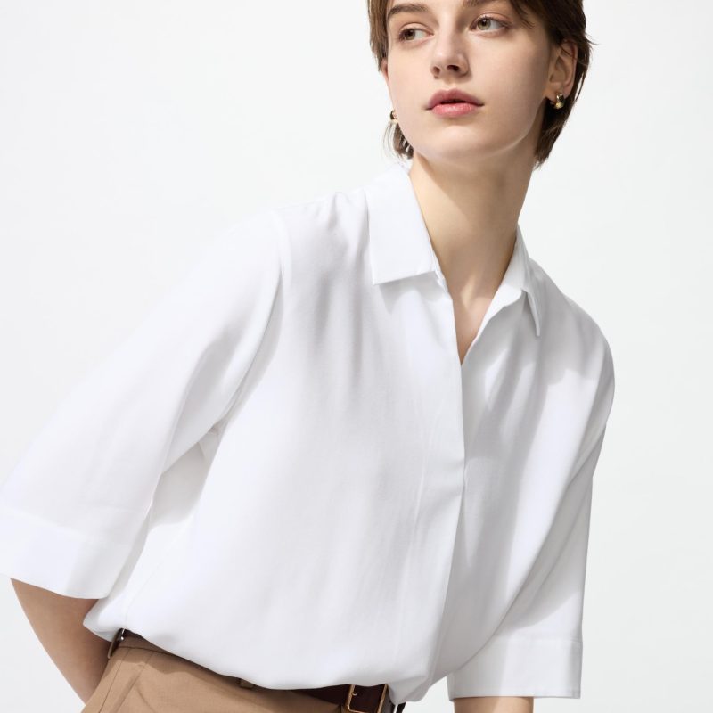 Блузка из вискозы с воротником-стойкой (рукав 3/4)