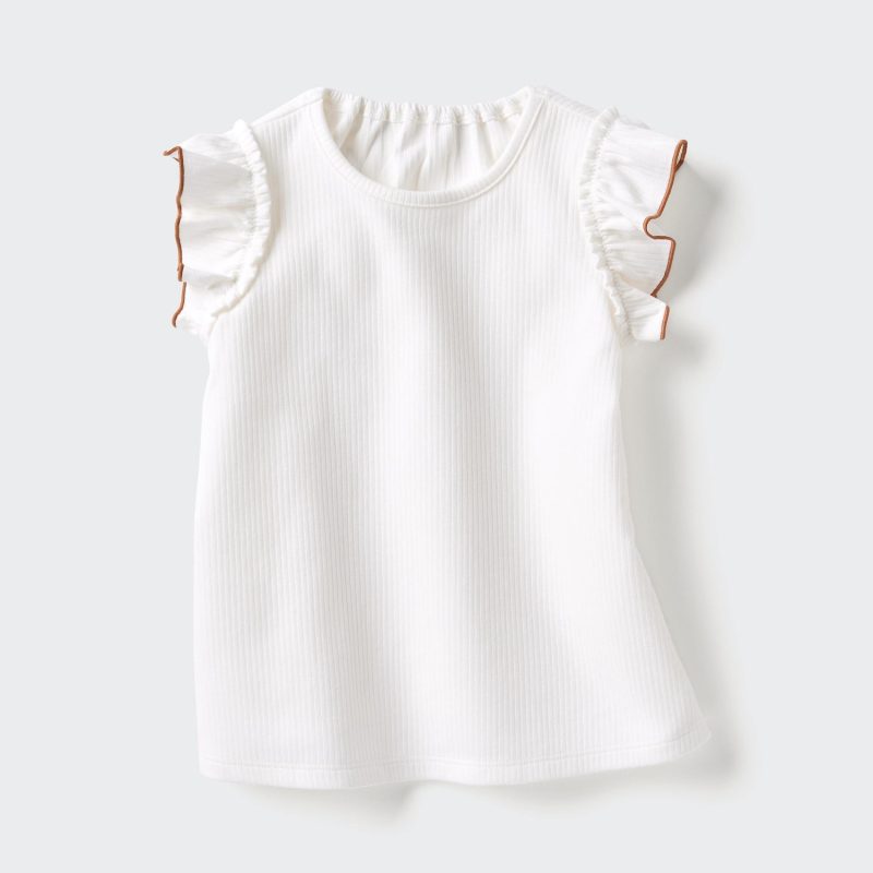 Футболка с круглым вырезом из хлопка и AIRism с оборками