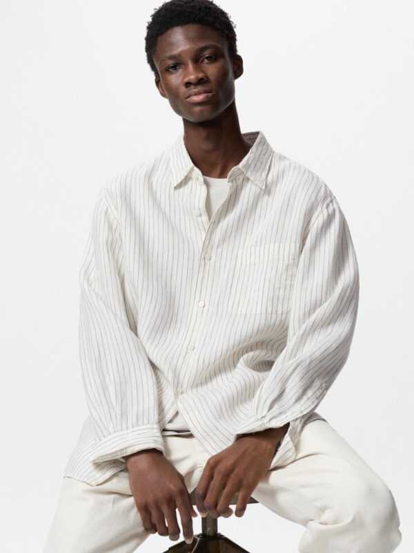 Премиальная льняная рубашка (длинный рукав) в полоску A