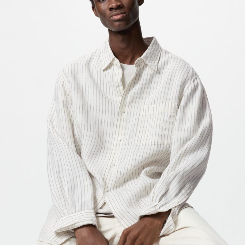 Премиальная льняная рубашка (длинный рукав) в полоску A
