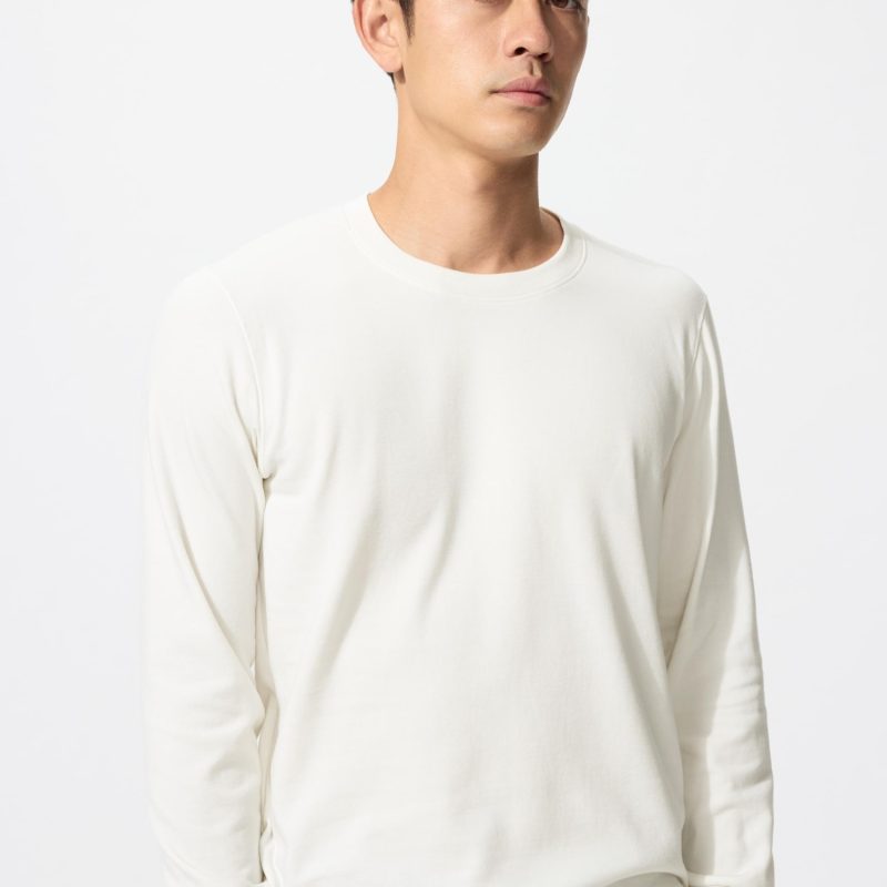 Теплая футболка Heattech из хлопка с круглым вырезом (рукав 9/10) Extra Warm