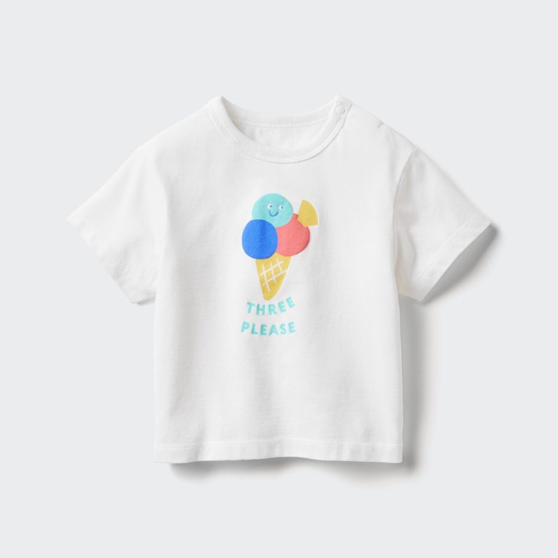 Футболка с круглым вырезом из хлопка и AIRism с принтом