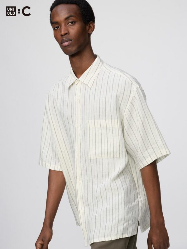 Премиум-рубашка оверсайз из льна (с коротким рукавом) в полоску