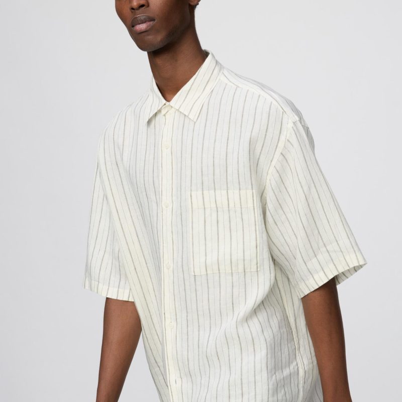 Премиум-рубашка оверсайз из льна (с коротким рукавом) в полоску