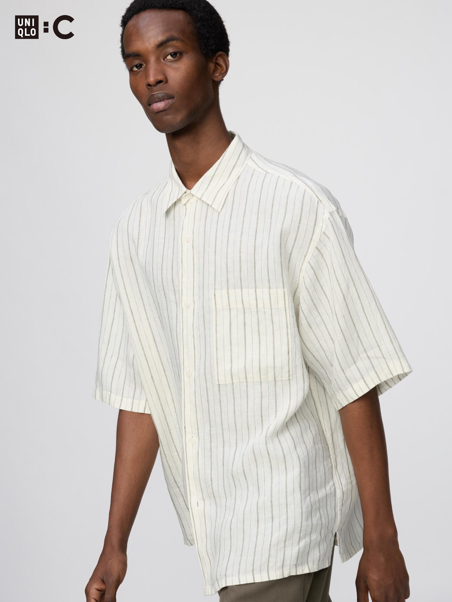 Премиум-рубашка оверсайз из льна (с коротким рукавом) в полоску