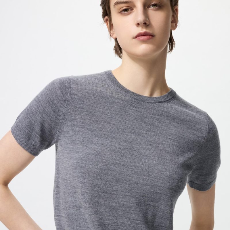 Свитер с круглым вырезом из мериносовой шерсти (короткий рукав)