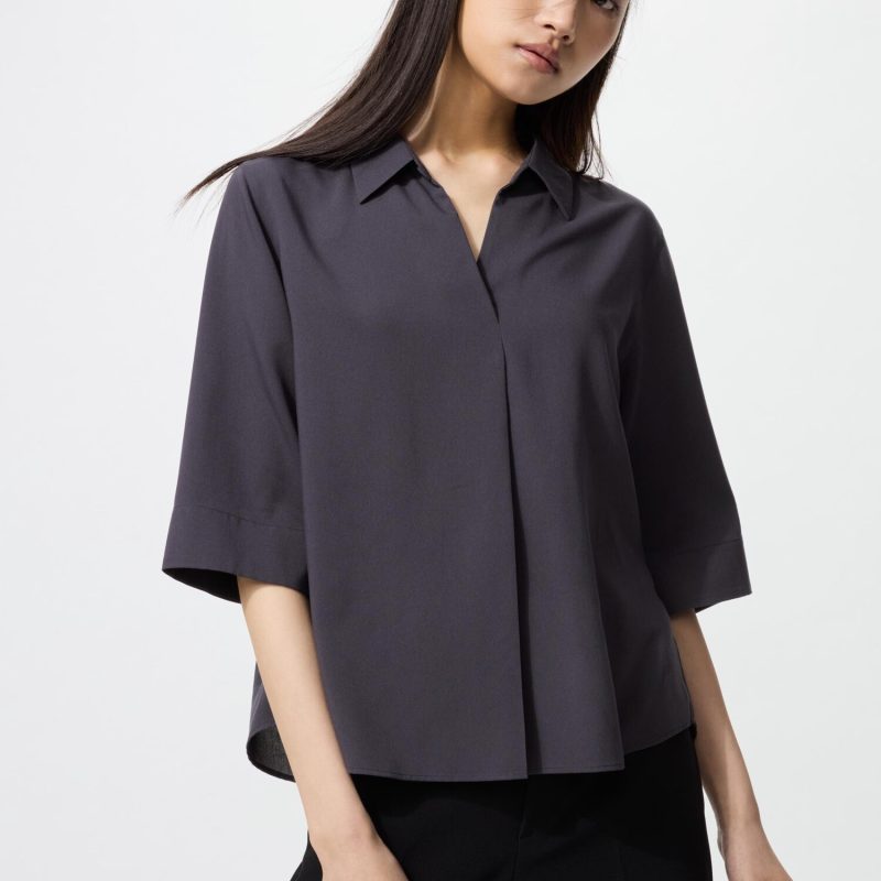 Блузка с короткими рукавами и воротником-стойкой из вискозы