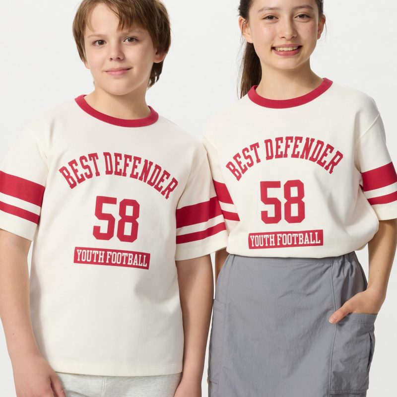 Детская футболка с круглым вырезом из хлопка AIRism с графическим принтом (линии)