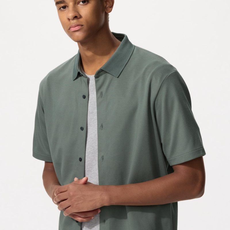 Поло из хлопка с технологией AIRism, с полной застежкой-молнией