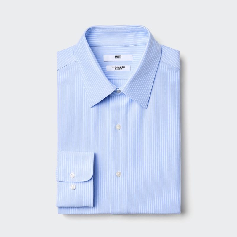 Рубашка из джерси Super Non-Iron Slim Fit (обычный воротник, в полоску)